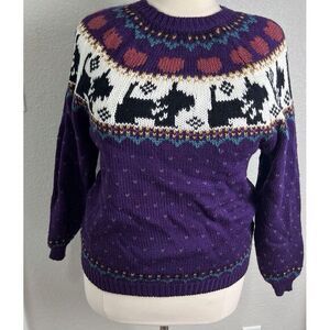 VTG Northern Isles II Scottie‎ Dog Sweater 3X Purple Black Unique Winter Warm